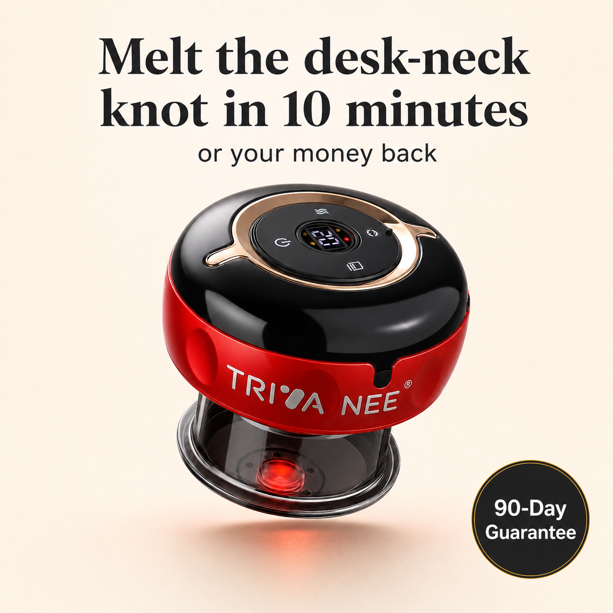 Trivanee TensionLift heated cupping massager hero image with 90-Day Guarantee