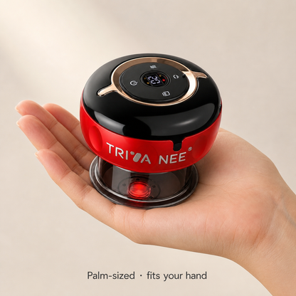 Trivanee smart cupping massager in hand scale product photo with logo reference